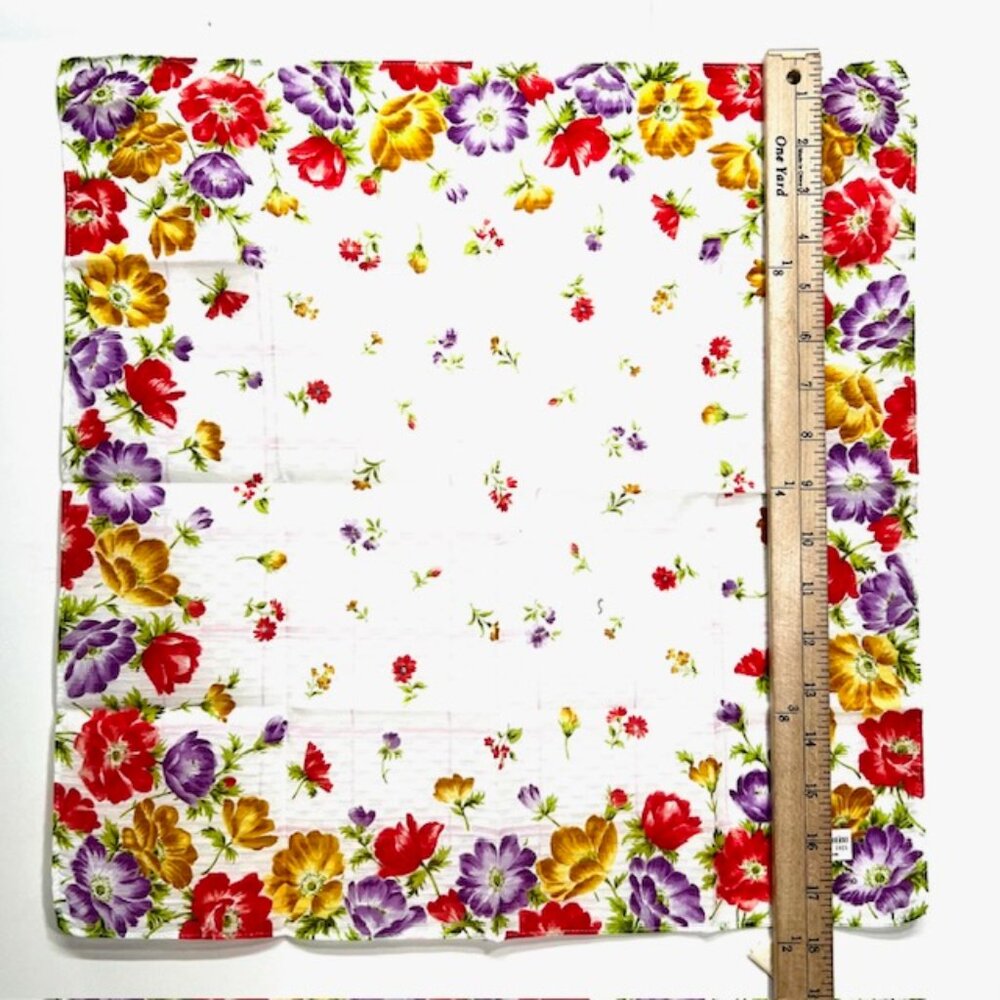 New-Valentino R. Mini Scarf/Handkerchief cotton 18". red purple gold floral (75 - Picture 6 of 6